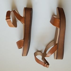 Steve Madden Gaiya Wedge Ankle Strap Sandals Tan Brown Leather Women's 8.5